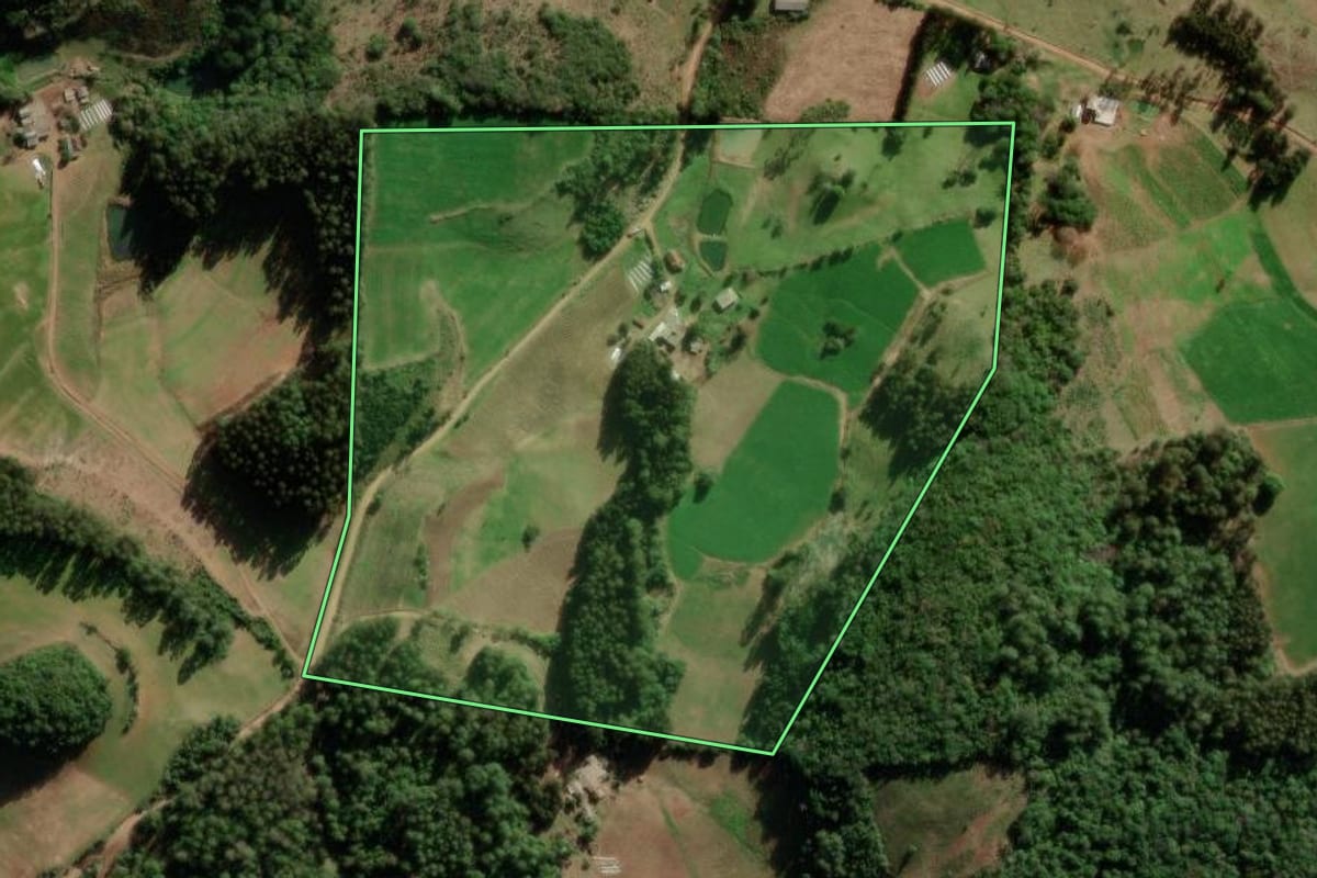 Imagem de satélite do imóvel rural em Barros Cassal (RS), com o contorno declarado no CAR desenhado por cima.