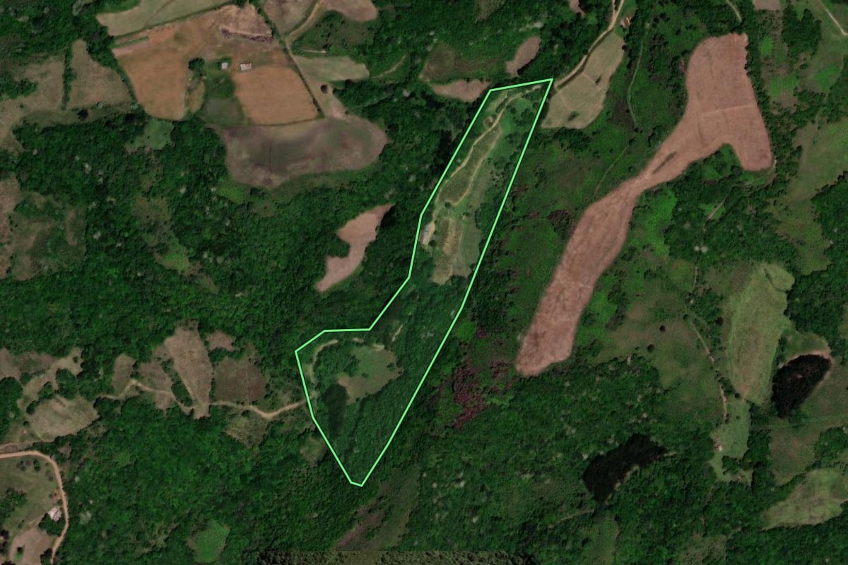Imagem de satélite do imóvel rural em Barros Cassal (RS), com o contorno declarado no CAR desenhado por cima.