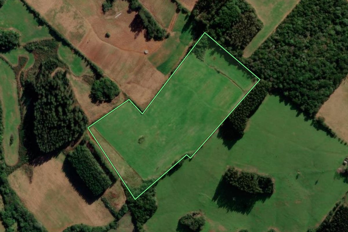 Imagem de satélite do imóvel rural em Barros Cassal (RS), com o contorno declarado no CAR desenhado por cima.