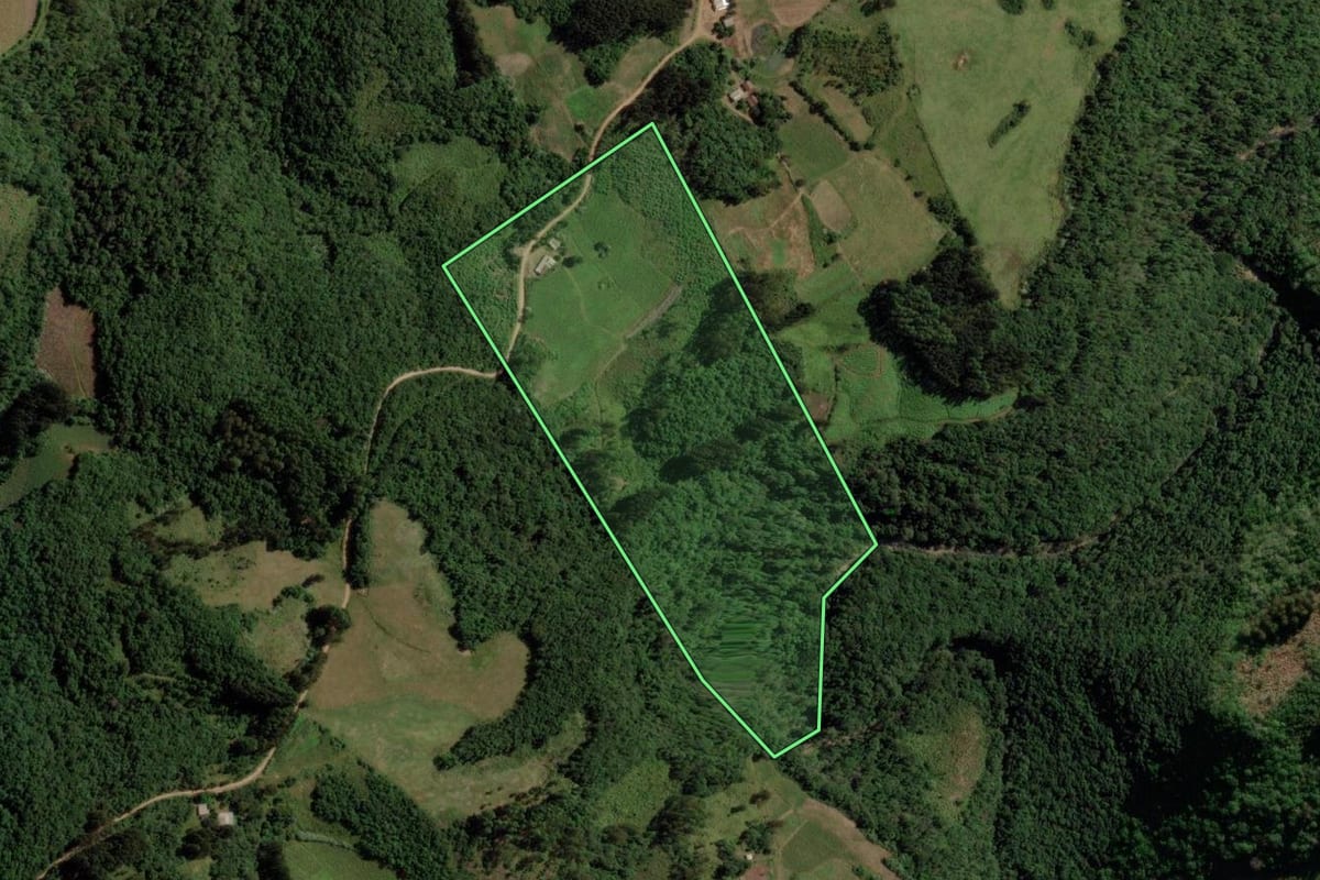 Imagem de satélite do imóvel rural em Barros Cassal (RS), com o contorno declarado no CAR desenhado por cima.