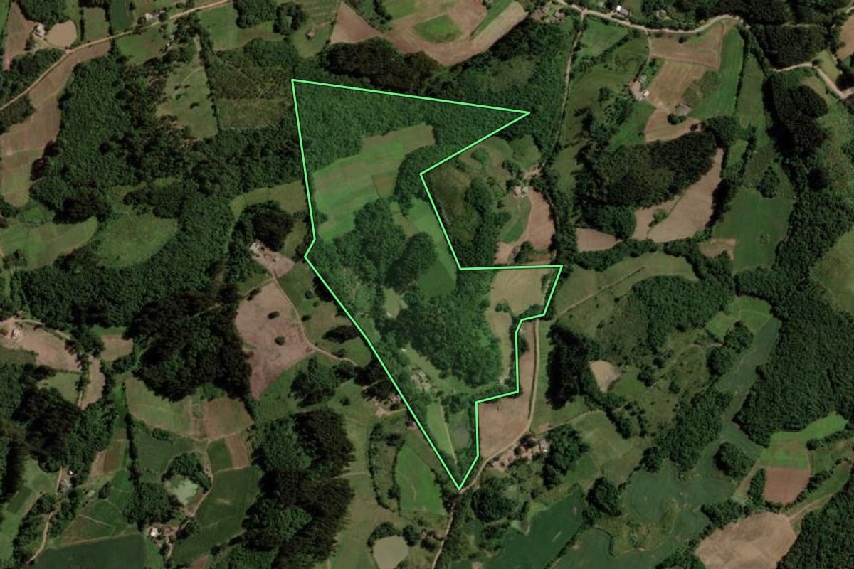 Imagem de satélite do imóvel rural em Barros Cassal (RS), com o contorno declarado no CAR desenhado por cima.