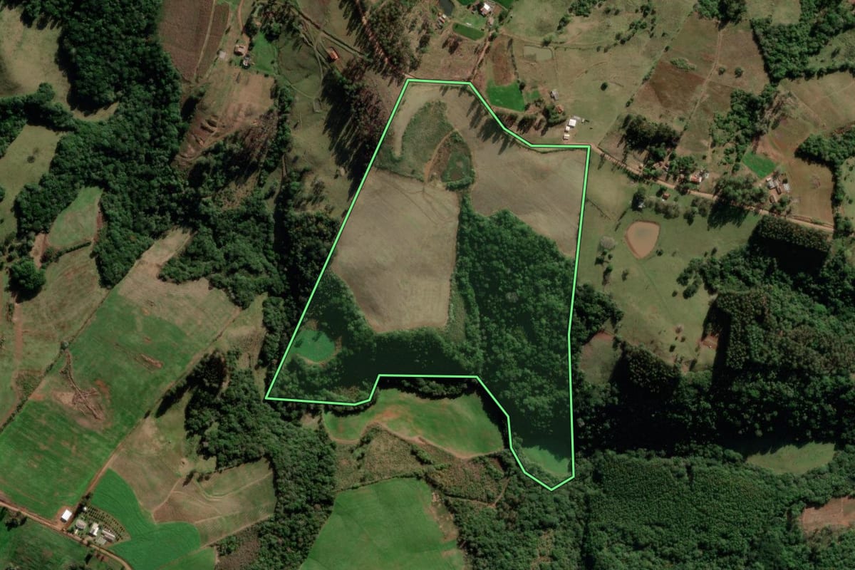 Imagem de satélite do imóvel rural em Barros Cassal (RS), com o contorno declarado no CAR desenhado por cima.