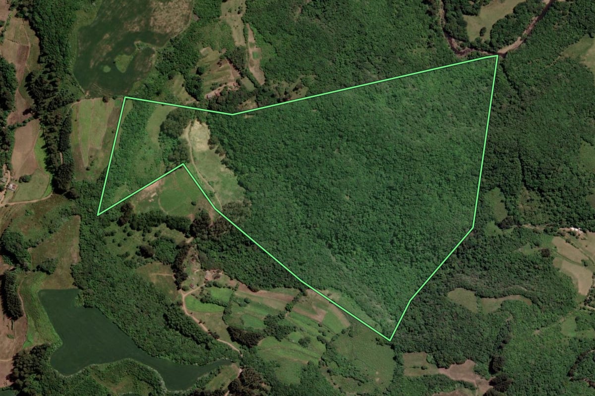 Imagem de satélite do imóvel rural em Barros Cassal (RS), com o contorno declarado no CAR desenhado por cima.
