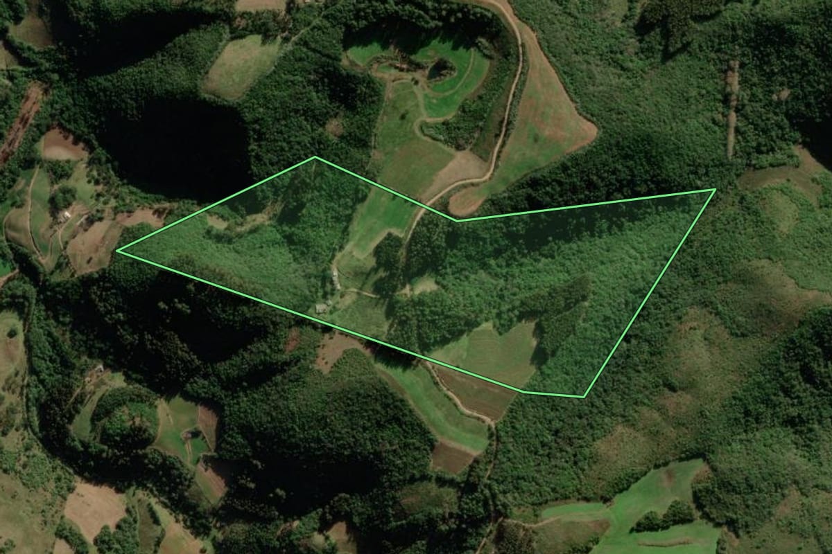 Imagem de satélite do imóvel rural em Barros Cassal (RS), com o contorno declarado no CAR desenhado por cima.
