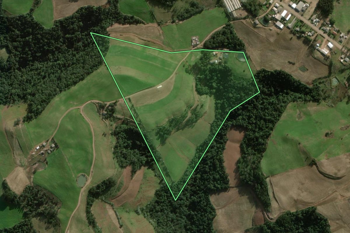 Imagem de satélite do imóvel rural em Benjamin Constant do Sul (RS), com o contorno declarado no CAR desenhado por cima.