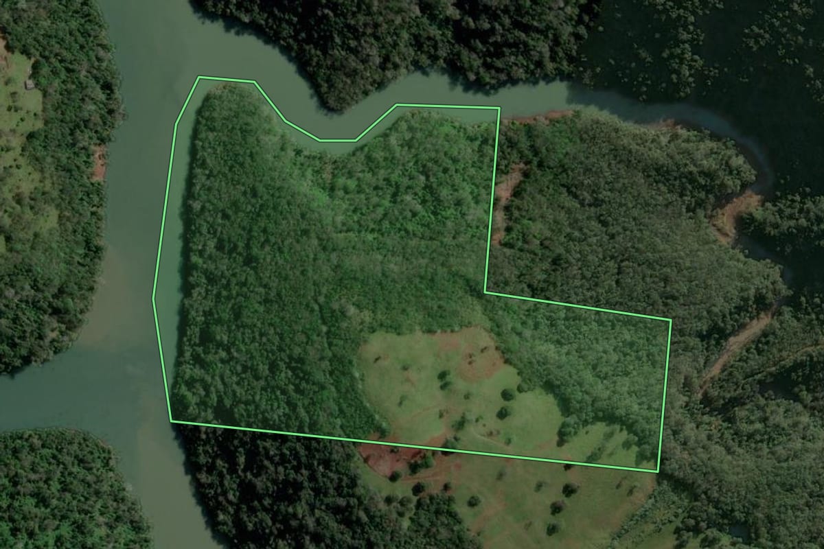 Imagem de satélite do imóvel rural em Benjamin Constant do Sul (RS), com o contorno declarado no CAR desenhado por cima.