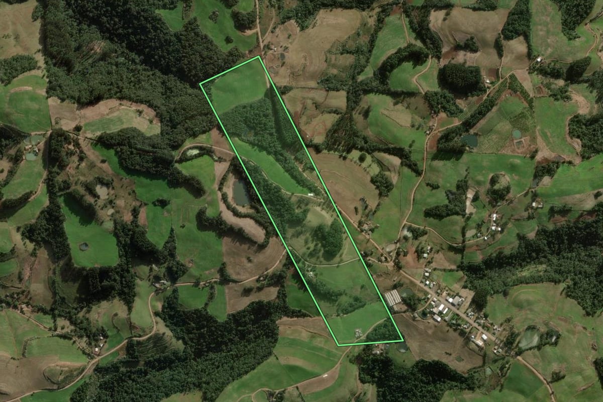 Imagem de satélite do imóvel rural em Benjamin Constant do Sul (RS), com o contorno declarado no CAR desenhado por cima.