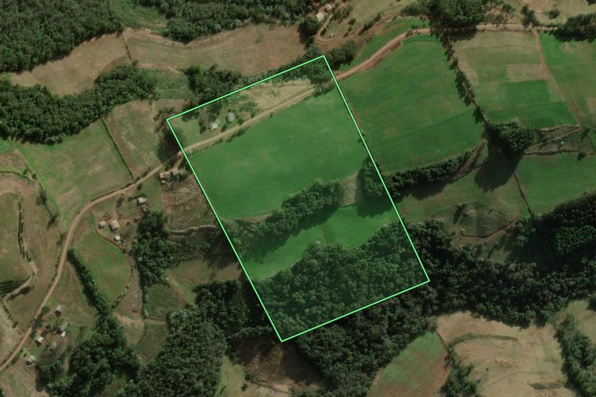 Imagem de satélite do imóvel rural em Benjamin Constant do Sul (RS), com o contorno declarado no CAR desenhado por cima.