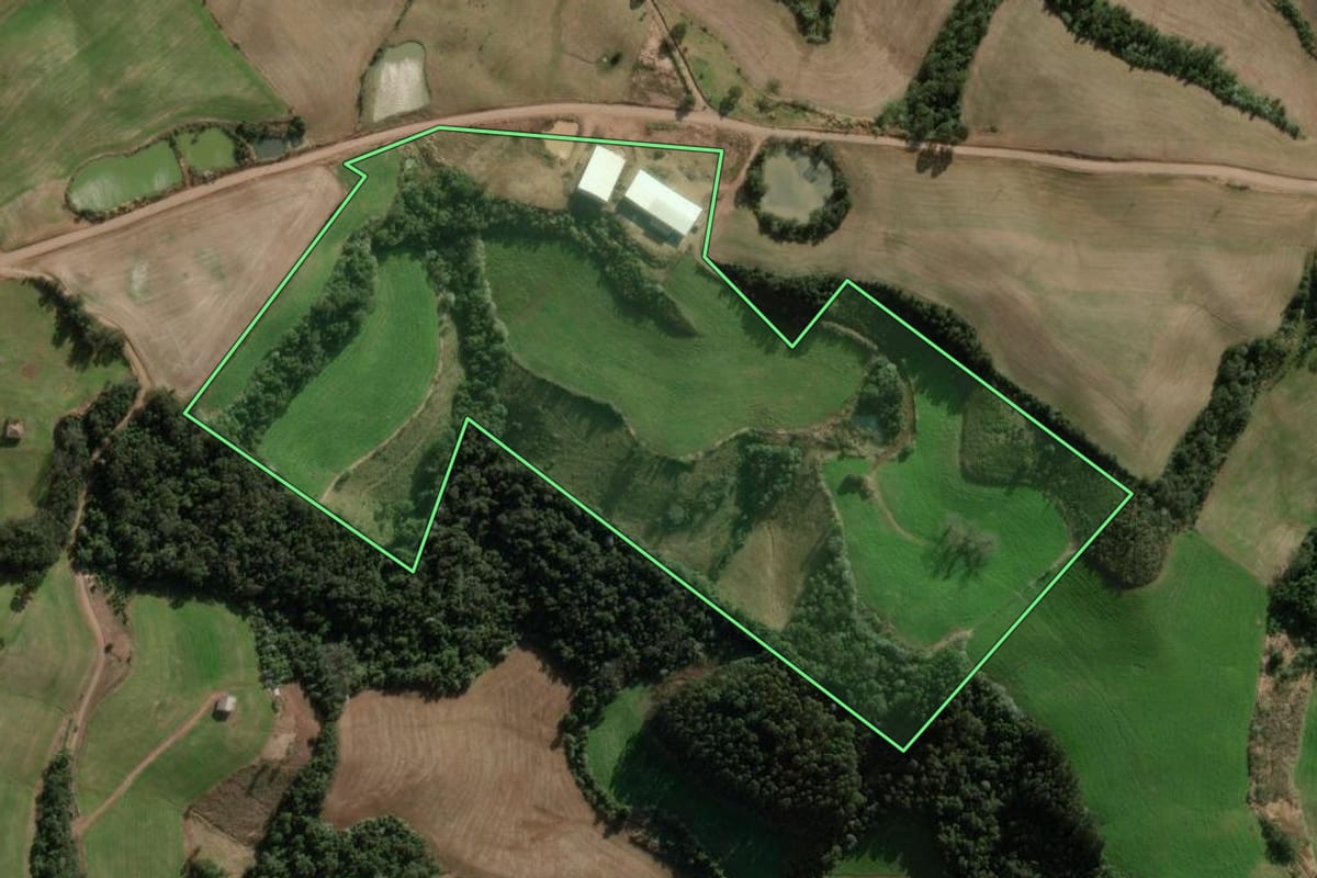 Imagem de satélite do imóvel rural em Benjamin Constant do Sul (RS), com o contorno declarado no CAR desenhado por cima.