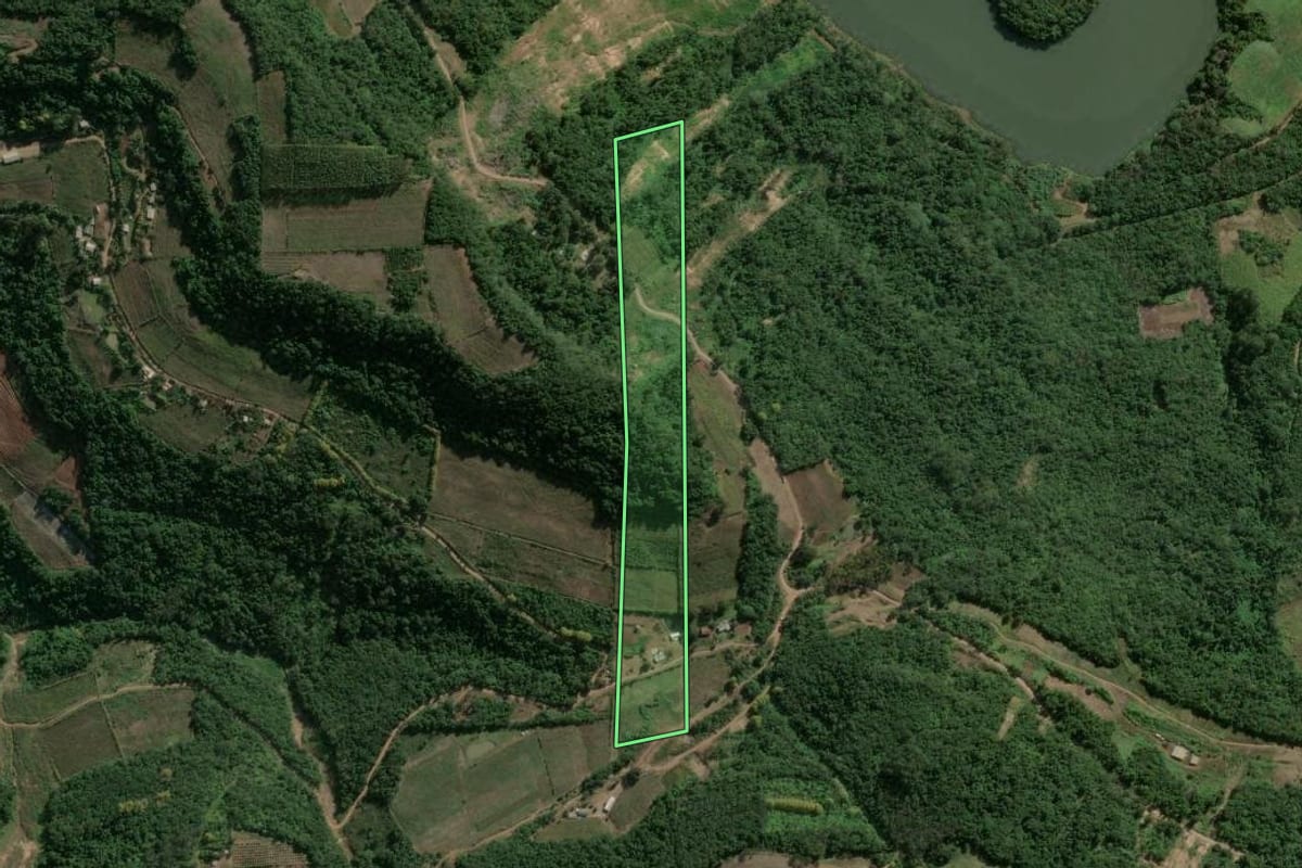 Imagem de satélite do imóvel rural em Bento Gonçalves (RS), com o contorno declarado no CAR desenhado por cima.