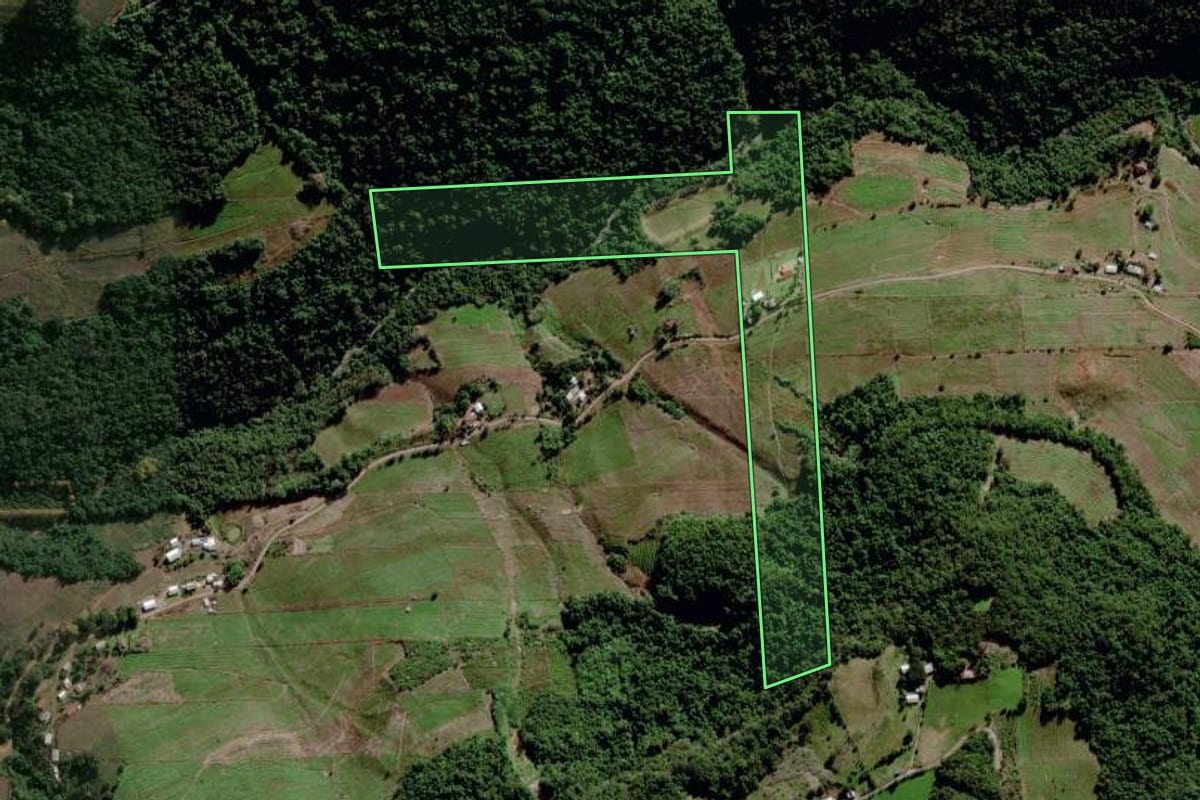 Imagem de satélite do imóvel rural em Bento Gonçalves (RS), com o contorno declarado no CAR desenhado por cima.