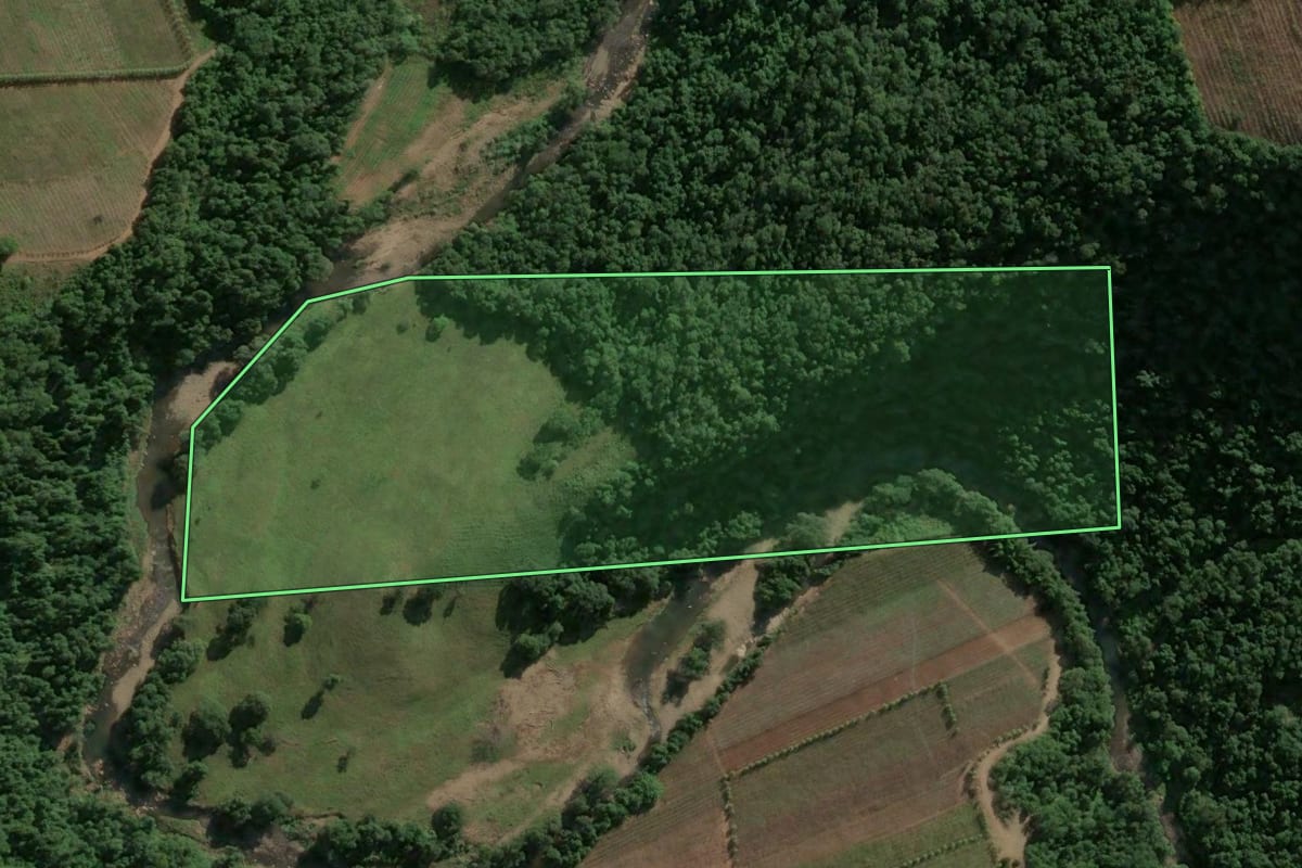Imagem de satélite do imóvel rural em Bento Gonçalves (RS), com o contorno declarado no CAR desenhado por cima.