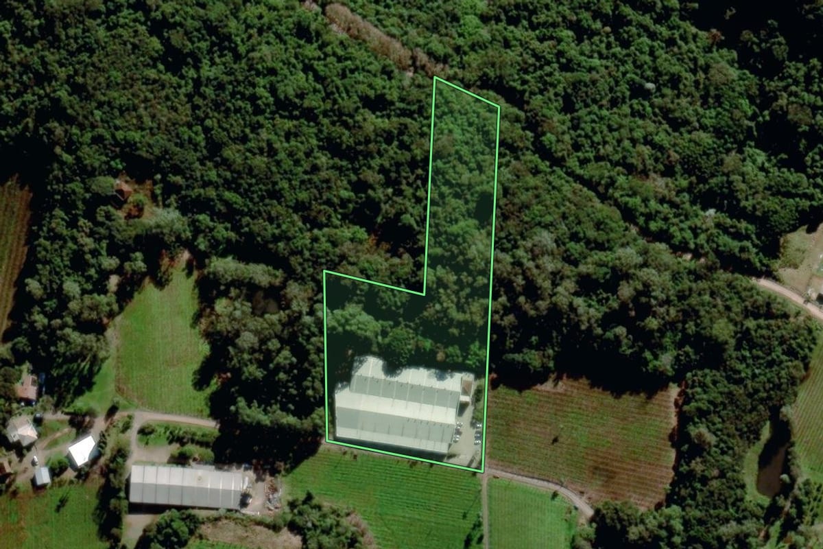 Imagem de satélite do imóvel rural em Bento Gonçalves (RS), com o contorno declarado no CAR desenhado por cima.