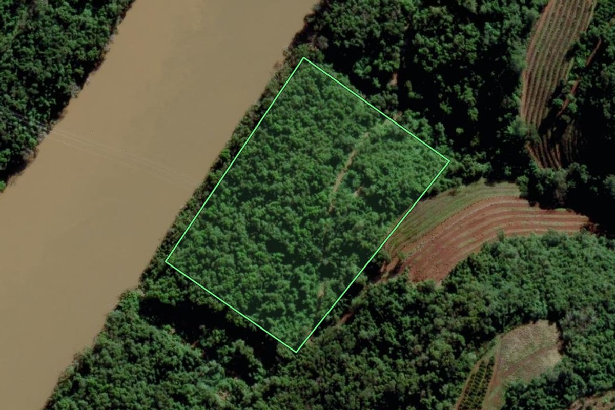 Imagem de satélite do imóvel rural em Bento Gonçalves (RS), com o contorno declarado no CAR desenhado por cima.