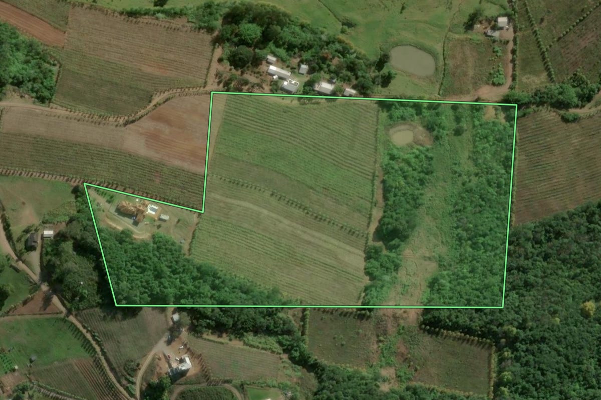 Imagem de satélite do imóvel rural em Bento Gonçalves (RS), com o contorno declarado no CAR desenhado por cima.