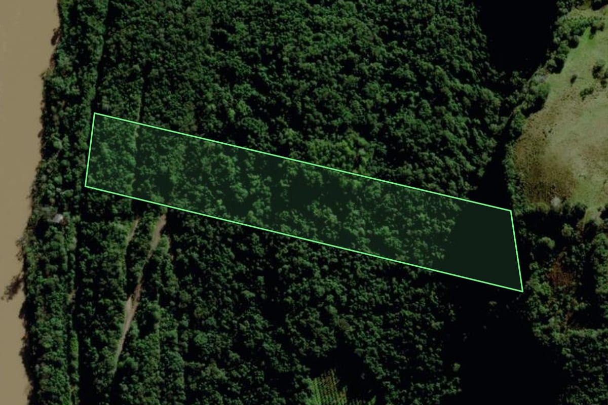 Imagem de satélite do imóvel rural em Bento Gonçalves (RS), com o contorno declarado no CAR desenhado por cima.