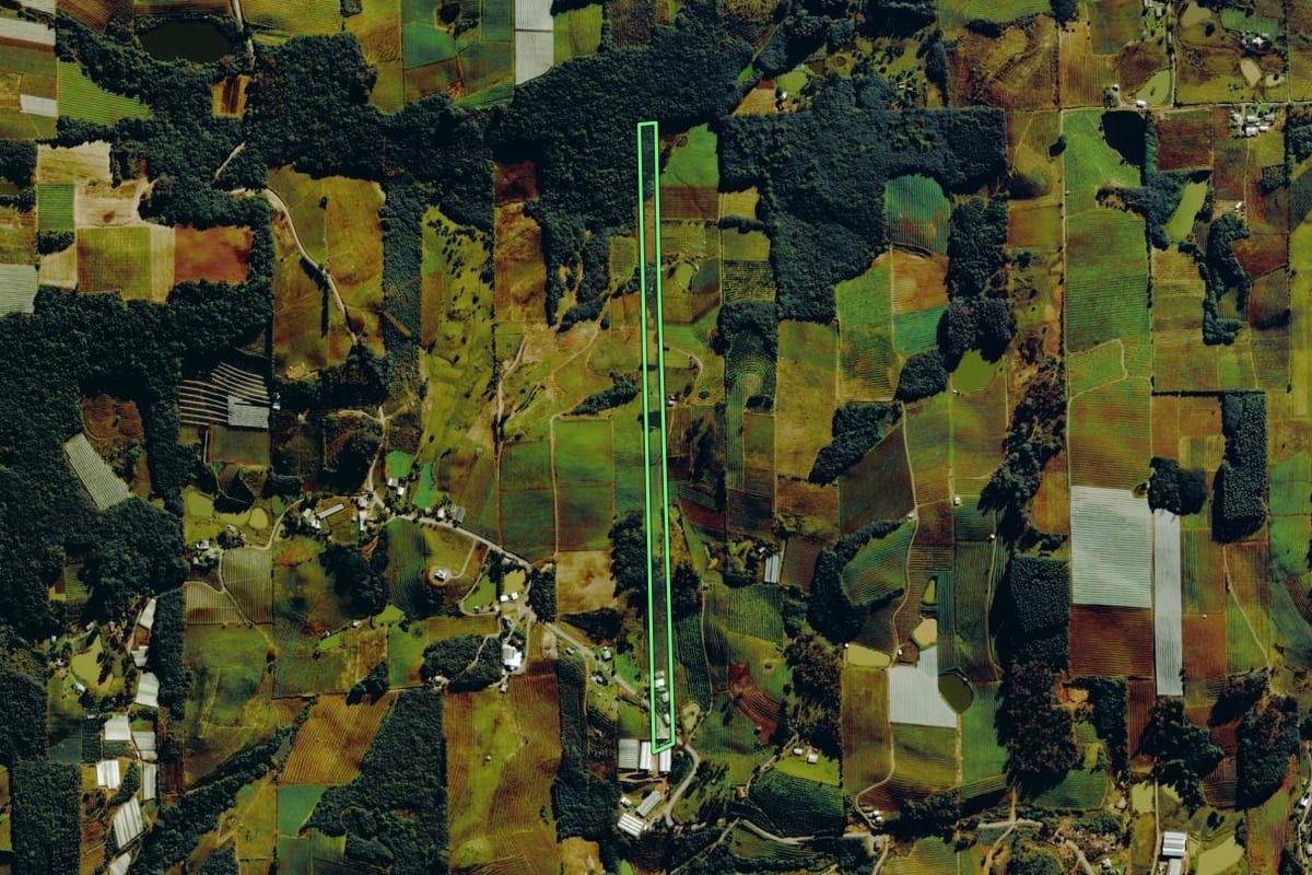 Imagem de satélite do imóvel rural em Bento Gonçalves (RS), com o contorno declarado no CAR desenhado por cima.