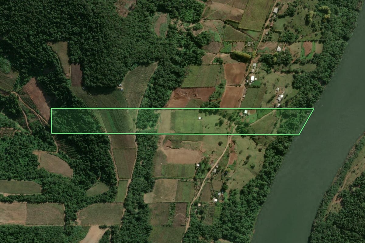Imagem de satélite do imóvel rural em Bento Gonçalves (RS), com o contorno declarado no CAR desenhado por cima.