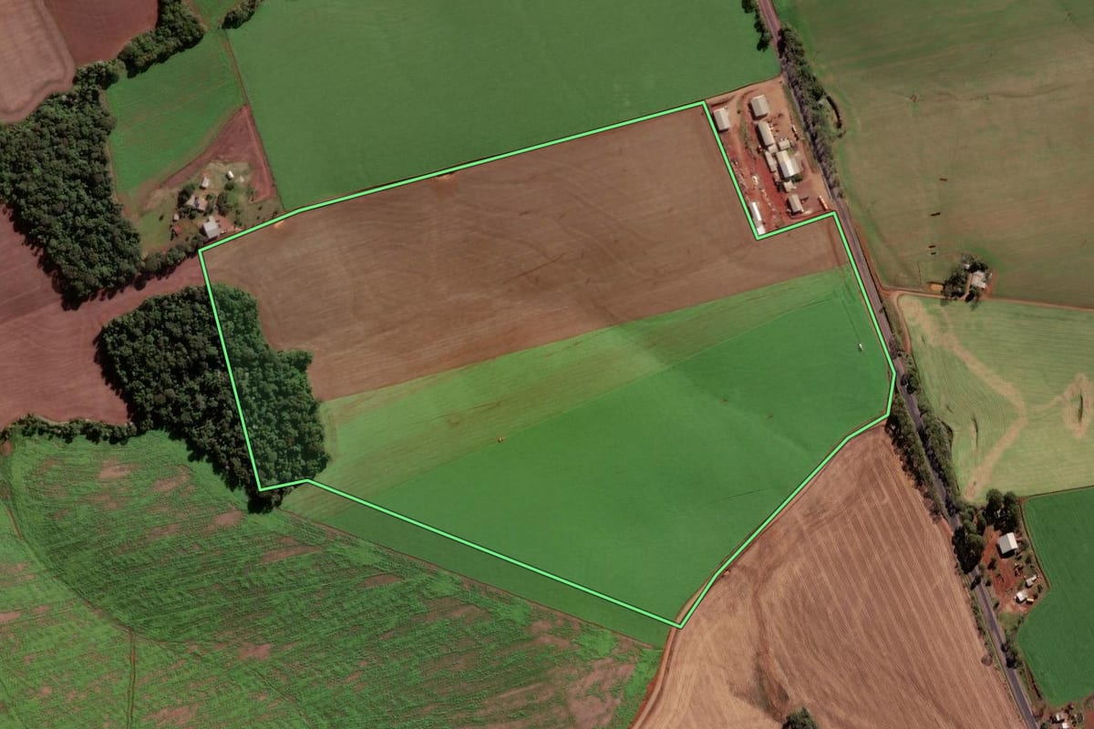 Imagem de satélite do imóvel rural em Boa Vista das Missões (RS), com o contorno declarado no CAR desenhado por cima.