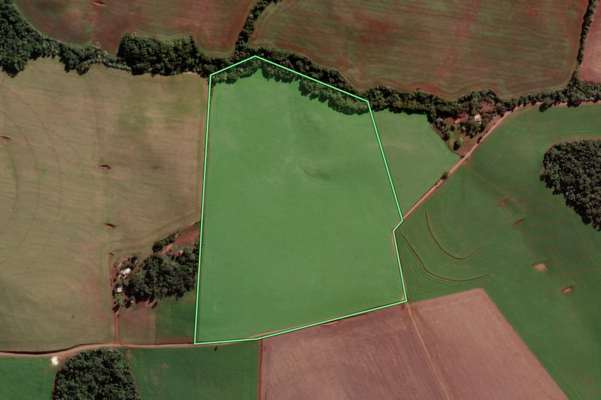 Imagem de satélite do imóvel rural em Boa Vista das Missões (RS), com o contorno declarado no CAR desenhado por cima.