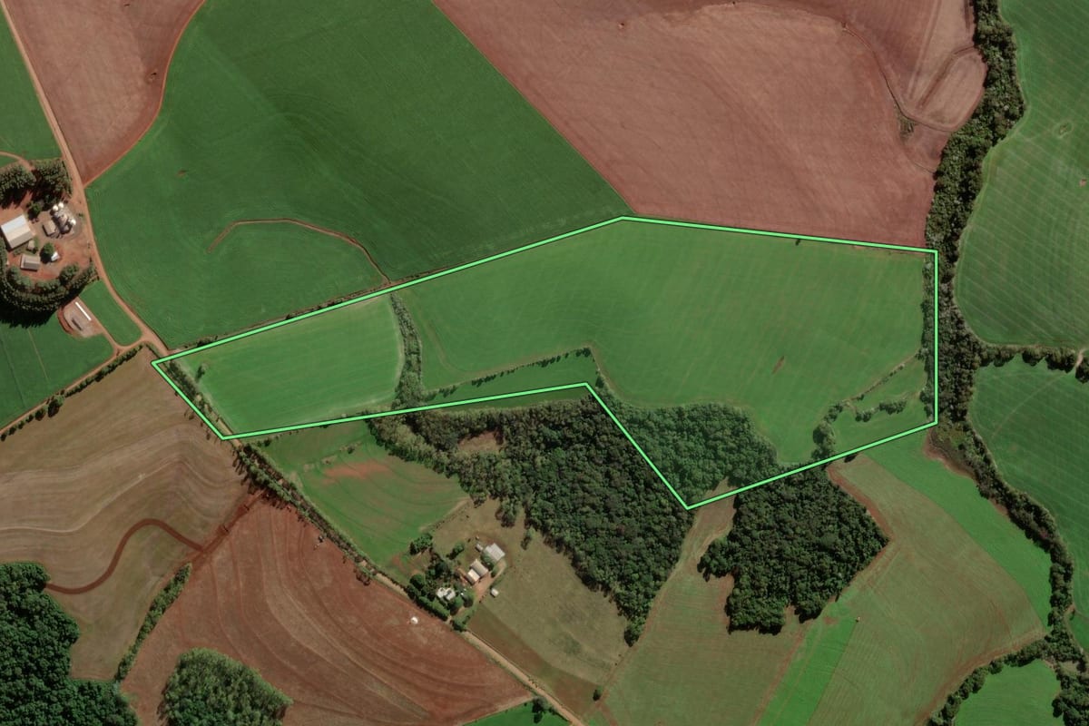 Imagem de satélite do imóvel rural em Boa Vista das Missões (RS), com o contorno declarado no CAR desenhado por cima.
