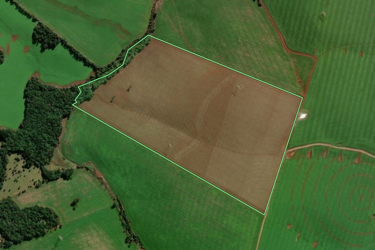 Imagem de satélite do imóvel rural em Boa Vista das Missões (RS), com o contorno declarado no CAR desenhado por cima.