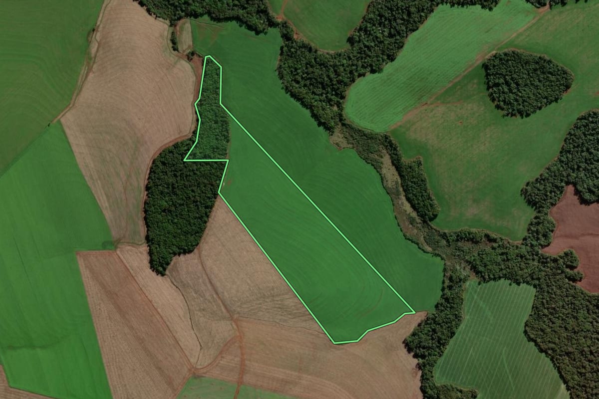 Imagem de satélite do imóvel rural em Boa Vista das Missões (RS), com o contorno declarado no CAR desenhado por cima.