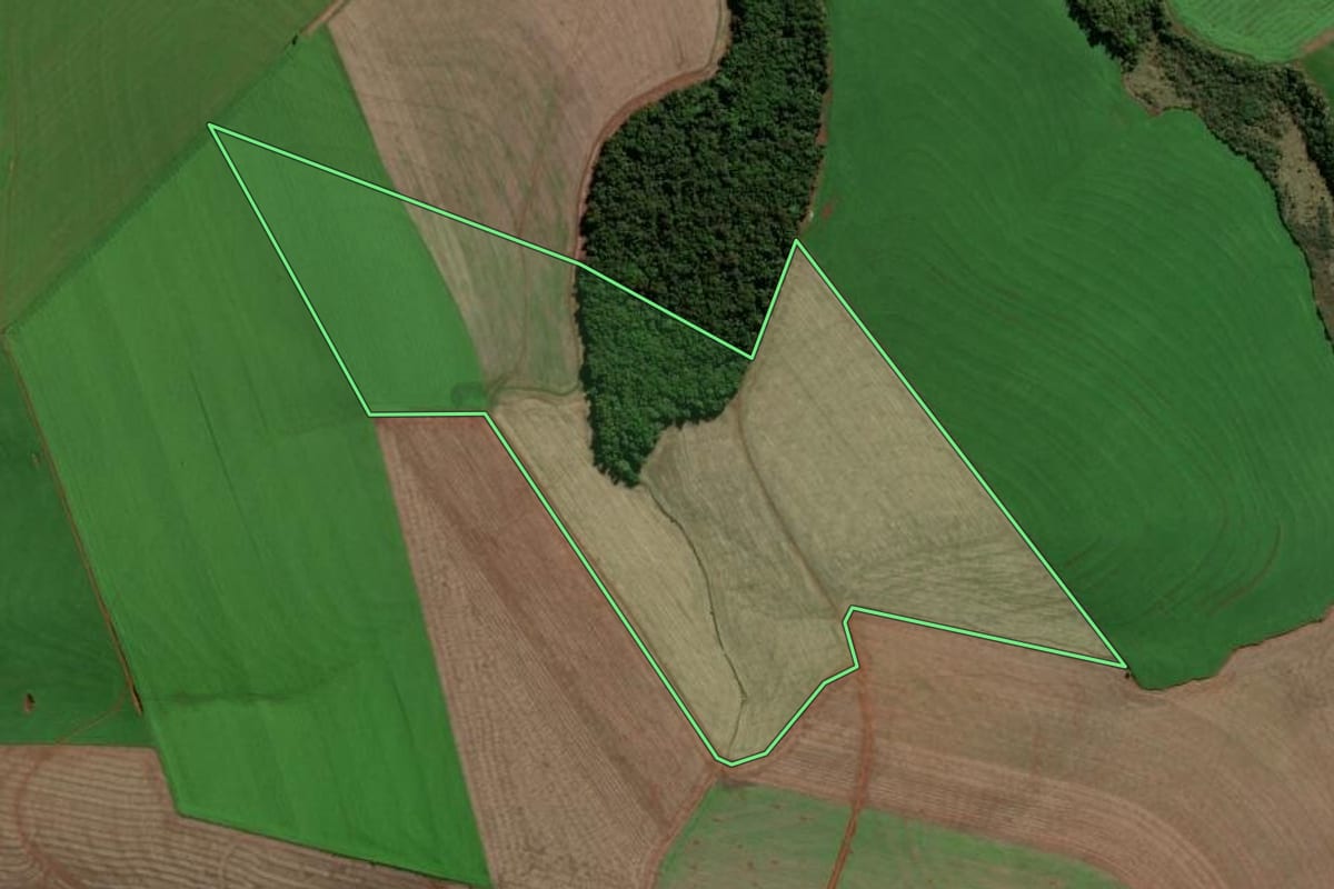 Imagem de satélite do imóvel rural em Boa Vista das Missões (RS), com o contorno declarado no CAR desenhado por cima.