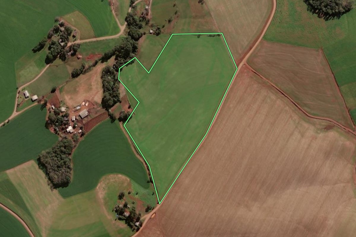 Imagem de satélite do imóvel rural em Boa Vista das Missões (RS), com o contorno declarado no CAR desenhado por cima.