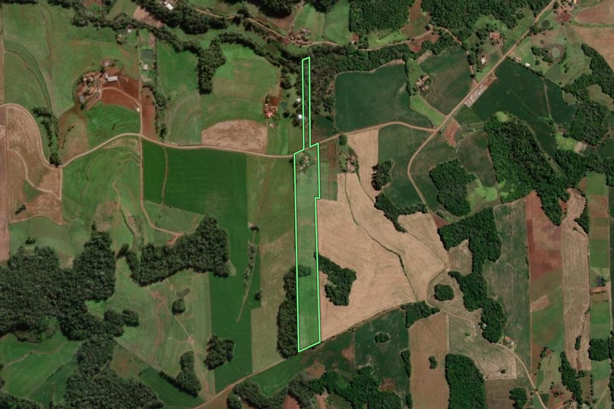 Imagem de satélite do imóvel rural em Boa Vista do Buricá (RS), com o contorno declarado no CAR desenhado por cima.