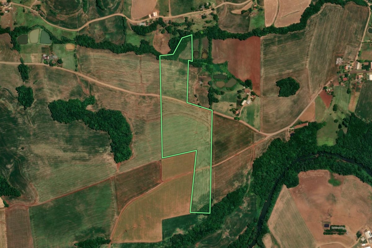 Imagem de satélite do imóvel rural em Boa Vista do Buricá (RS), com o contorno declarado no CAR desenhado por cima.