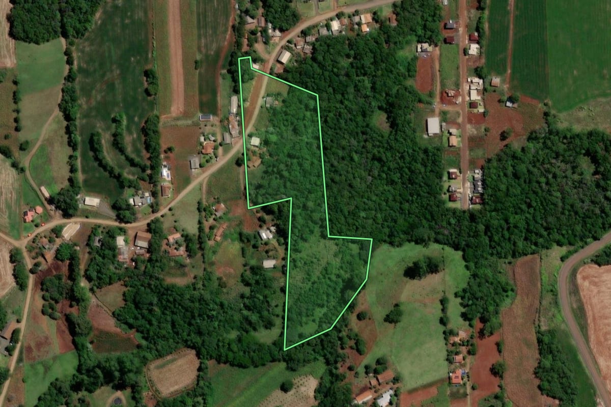 Imagem de satélite do imóvel rural em Boa Vista do Buricá (RS), com o contorno declarado no CAR desenhado por cima.