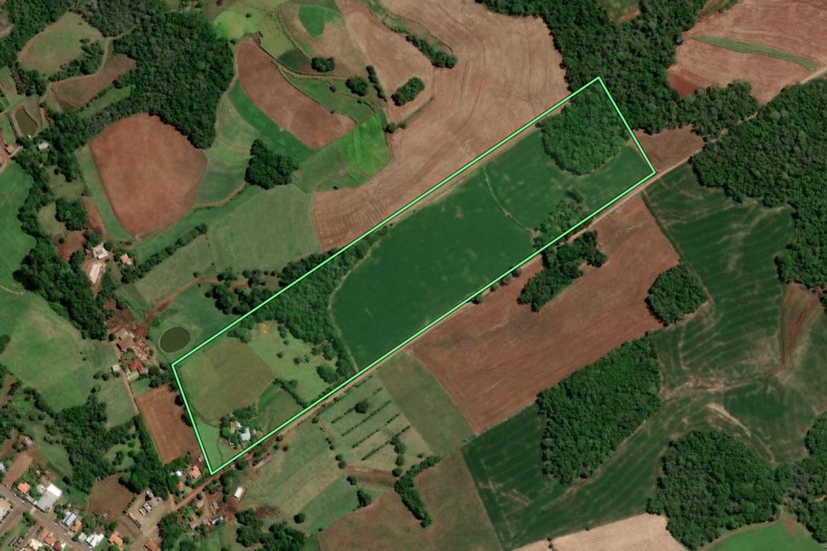 Imagem de satélite do imóvel rural em Boa Vista do Buricá (RS), com o contorno declarado no CAR desenhado por cima.