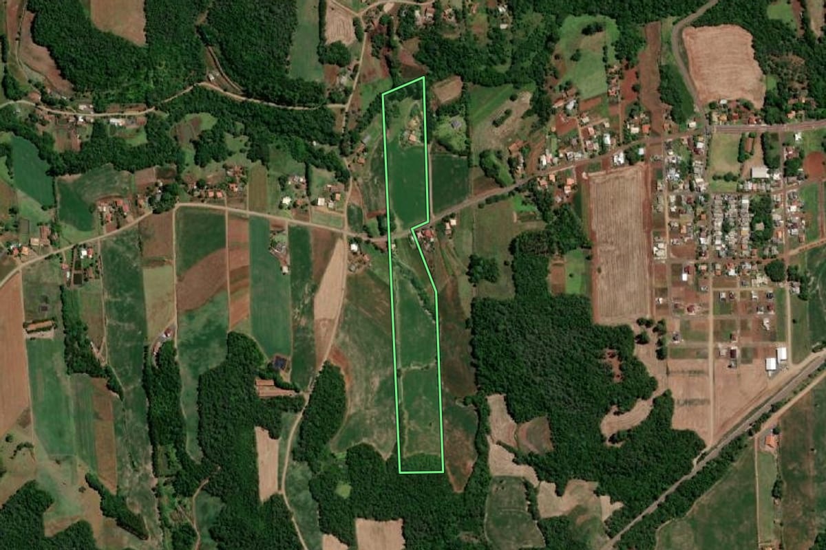 Imagem de satélite do imóvel rural em Boa Vista do Buricá (RS), com o contorno declarado no CAR desenhado por cima.