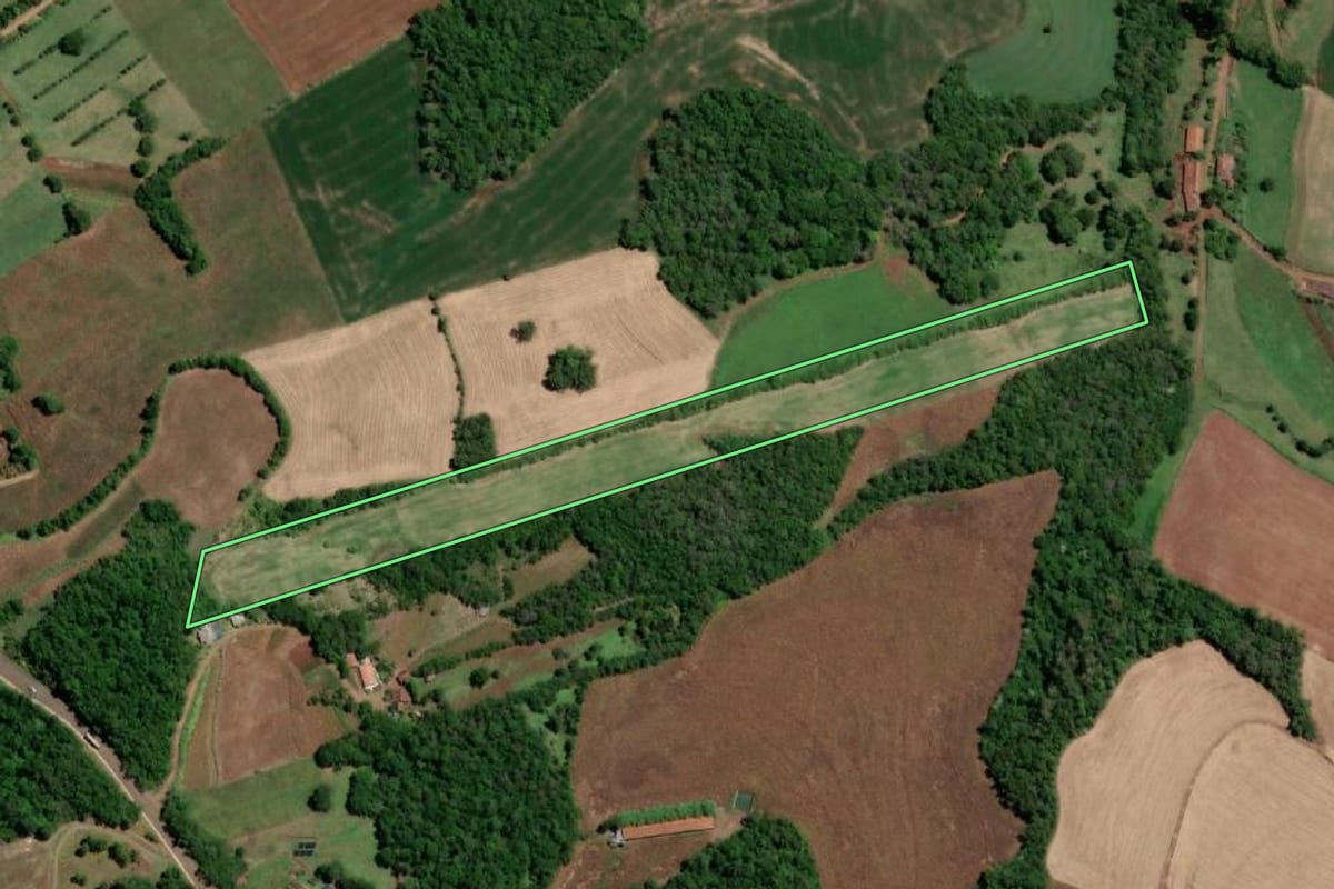 Imagem de satélite do imóvel rural em Boa Vista do Buricá (RS), com o contorno declarado no CAR desenhado por cima.