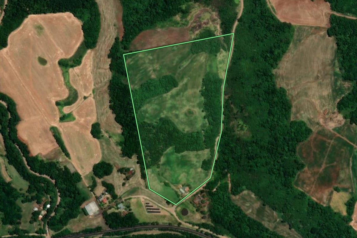 Imagem de satélite do imóvel rural em Boa Vista do Buricá (RS), com o contorno declarado no CAR desenhado por cima.