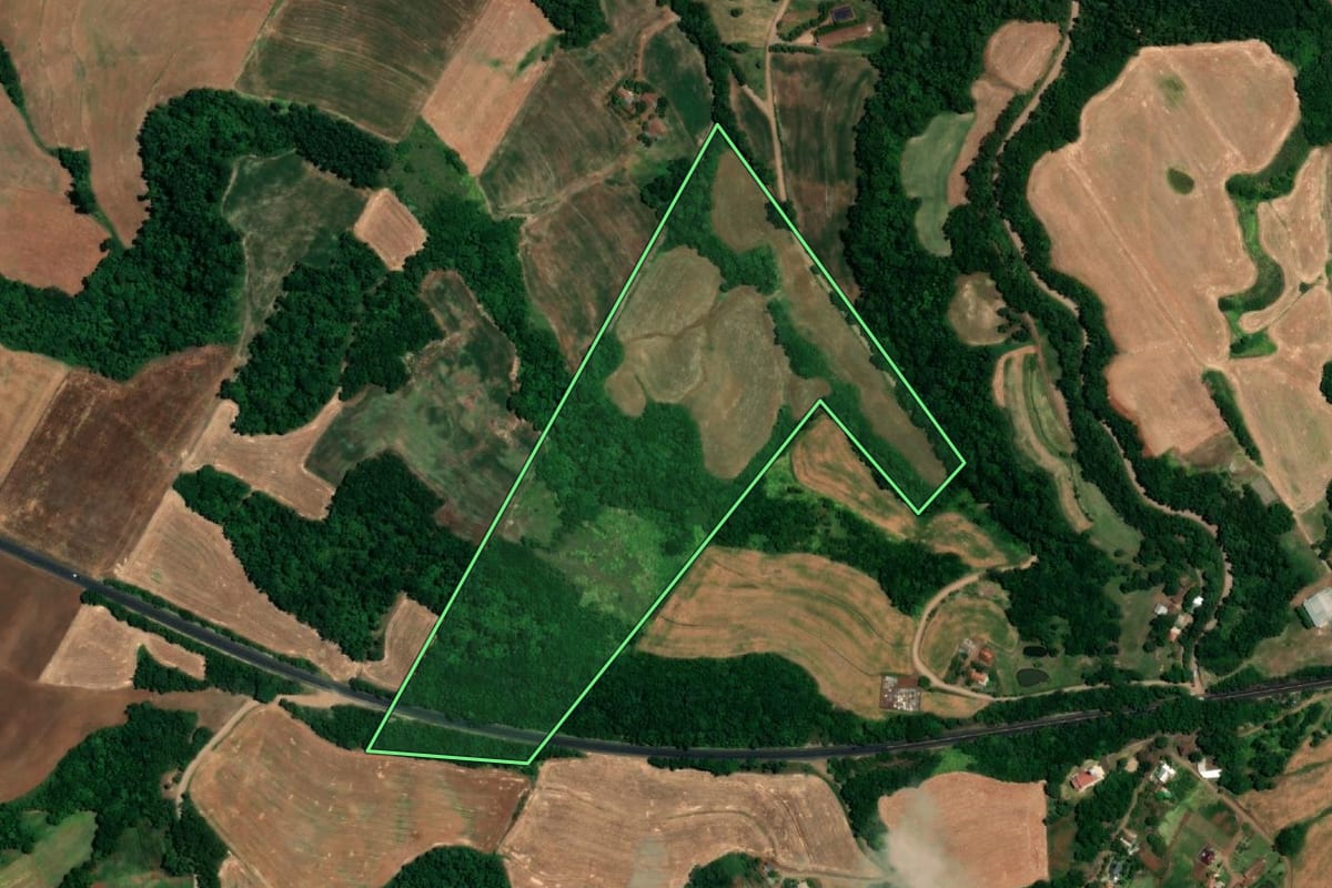 Imagem de satélite do imóvel rural em Boa Vista do Buricá (RS), com o contorno declarado no CAR desenhado por cima.