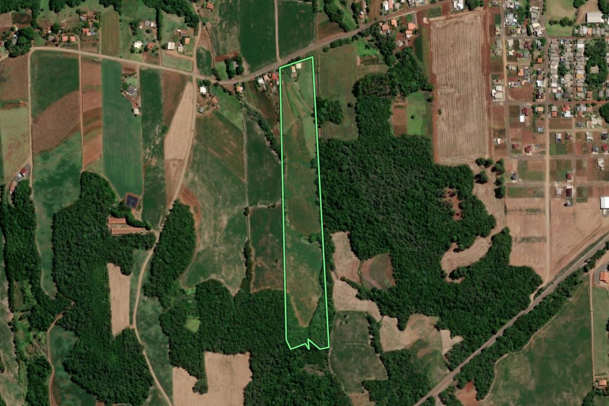 Imagem de satélite do imóvel rural em Boa Vista do Buricá (RS), com o contorno declarado no CAR desenhado por cima.