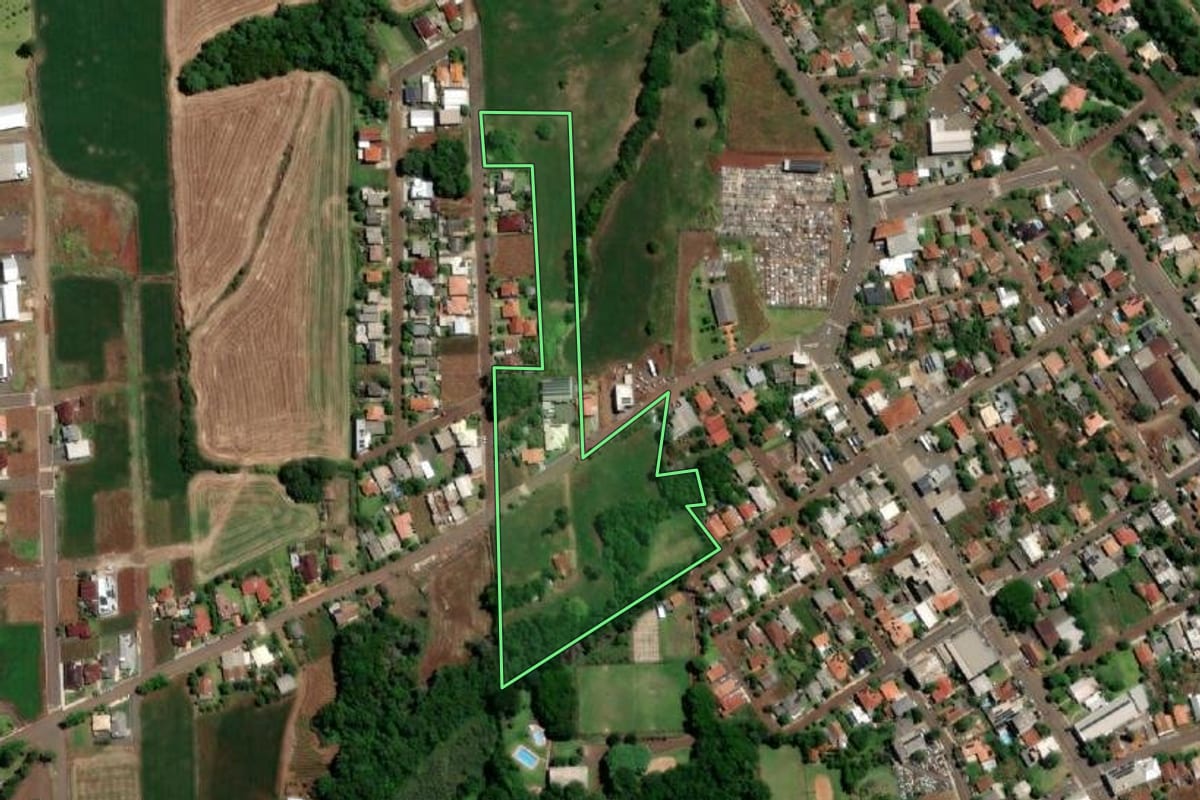 Imagem de satélite do imóvel rural em Boa Vista do Buricá (RS), com o contorno declarado no CAR desenhado por cima.