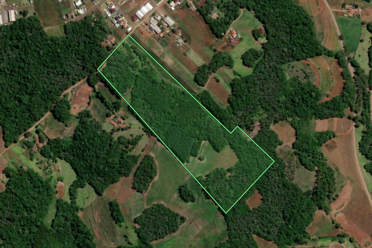 Imagem de satélite do imóvel rural em Boa Vista do Buricá (RS), com o contorno declarado no CAR desenhado por cima.