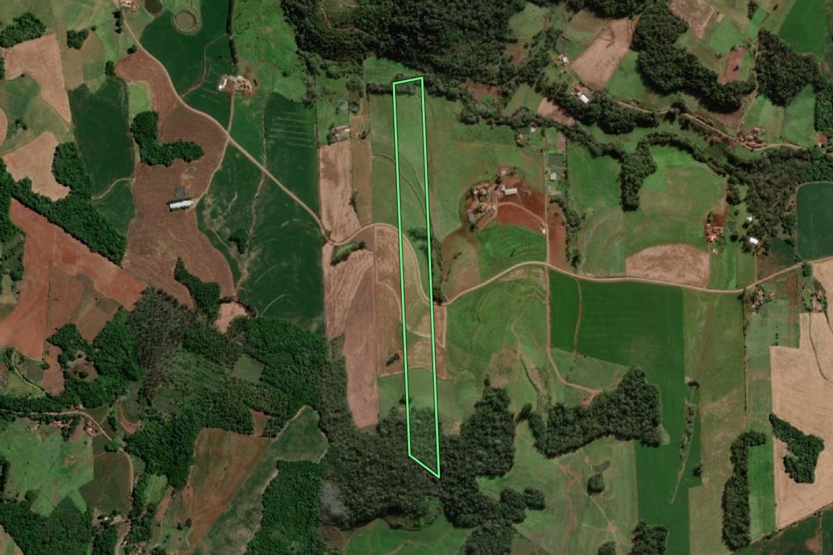 Imagem de satélite do imóvel rural em Boa Vista do Buricá (RS), com o contorno declarado no CAR desenhado por cima.