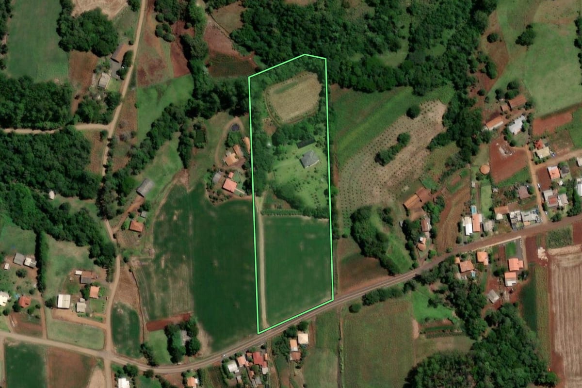 Imagem de satélite do imóvel rural em Boa Vista do Buricá (RS), com o contorno declarado no CAR desenhado por cima.