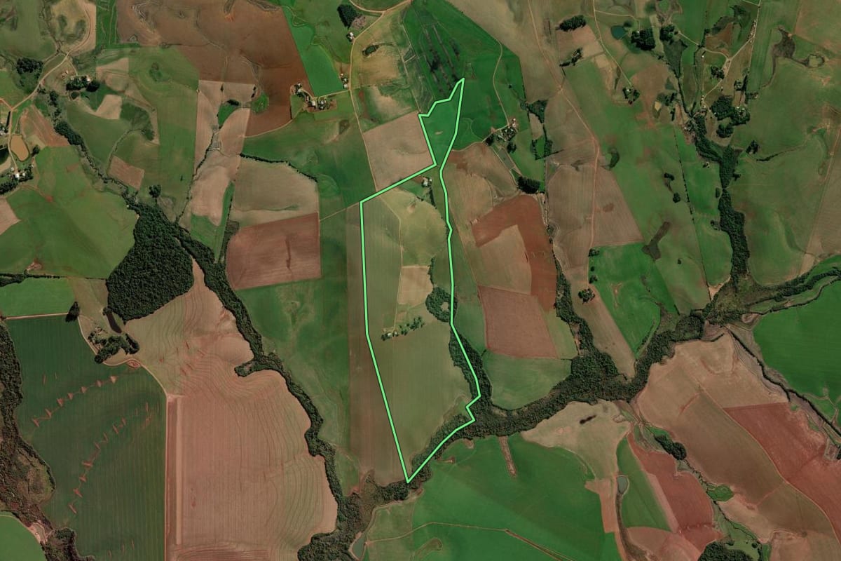 Imagem de satélite do imóvel rural em Boa Vista do Cadeado (RS), com o contorno declarado no CAR desenhado por cima.