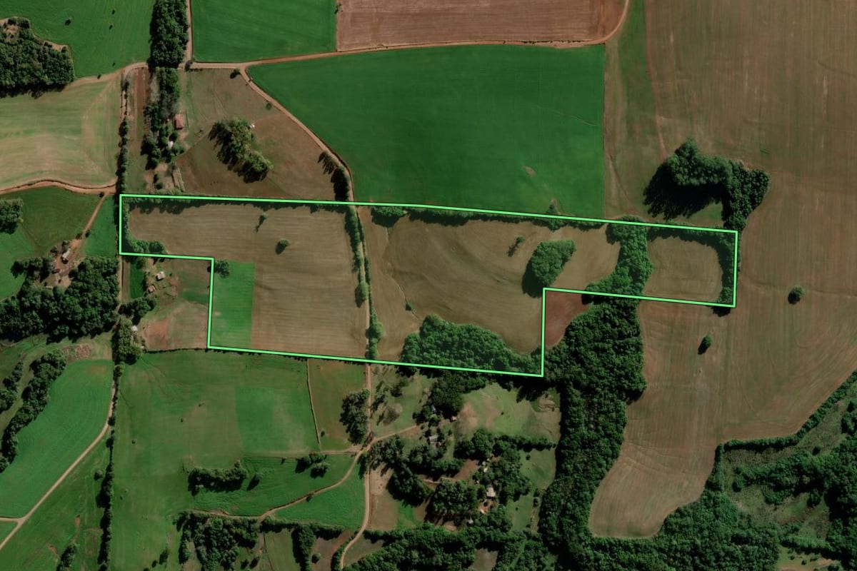 Imagem de satélite do imóvel rural em Boa Vista do Cadeado (RS), com o contorno declarado no CAR desenhado por cima.
