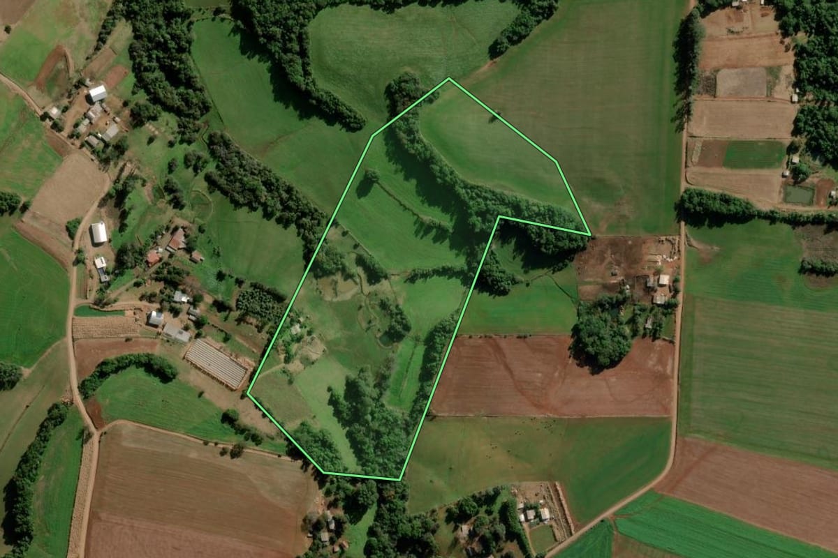 Imagem de satélite do imóvel rural em Boa Vista do Cadeado (RS), com o contorno declarado no CAR desenhado por cima.