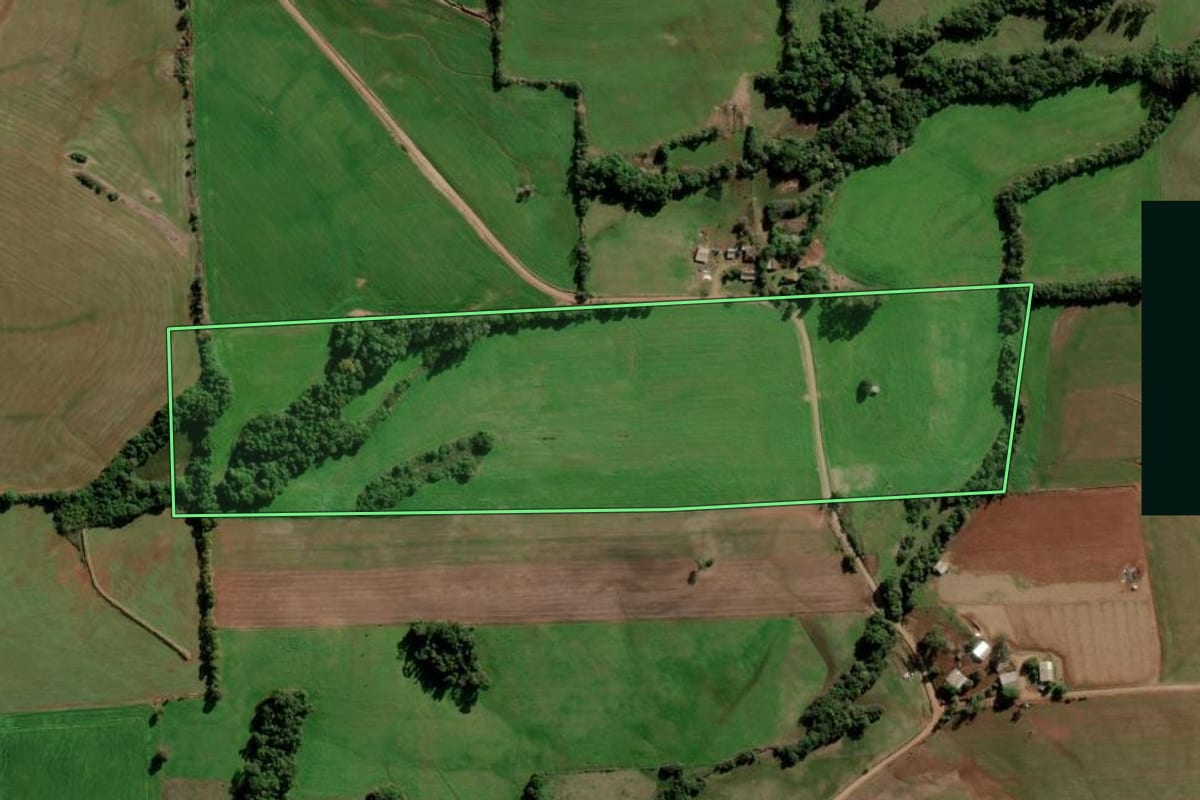Imagem de satélite do imóvel rural em Boa Vista do Cadeado (RS), com o contorno declarado no CAR desenhado por cima.