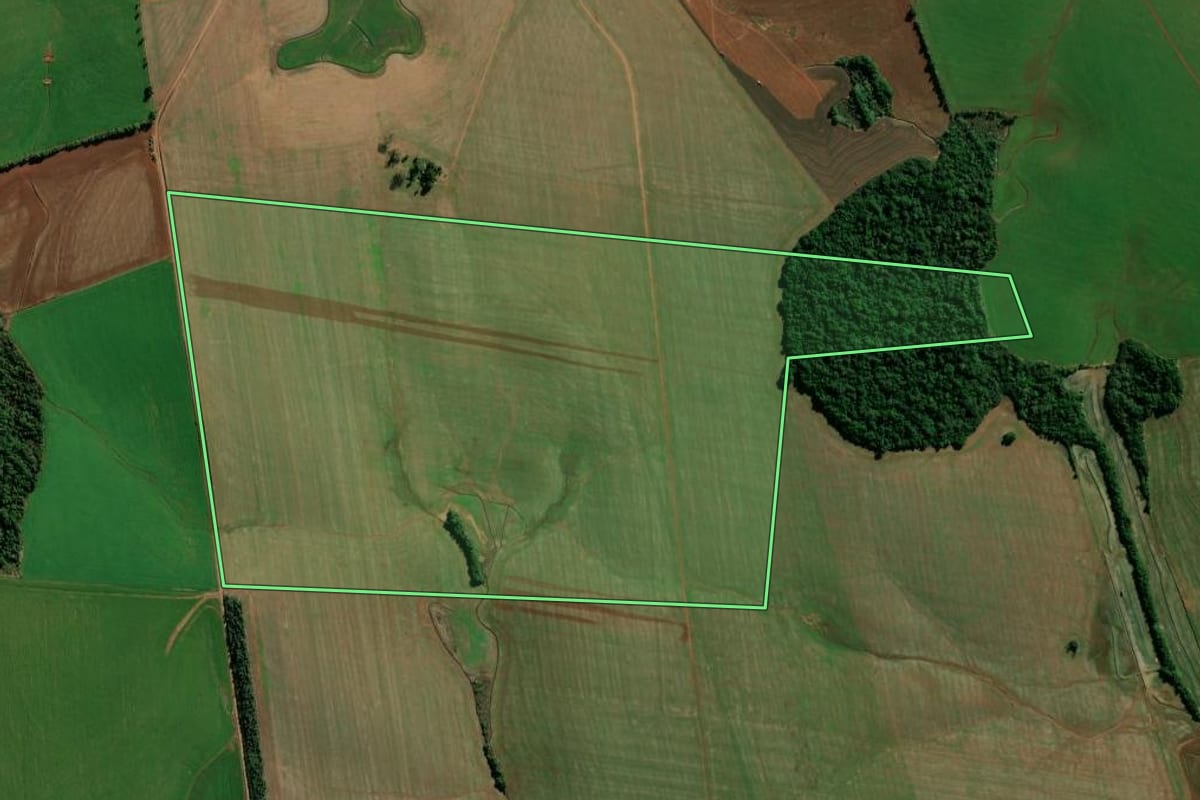 Imagem de satélite do imóvel rural em Boa Vista do Cadeado (RS), com o contorno declarado no CAR desenhado por cima.