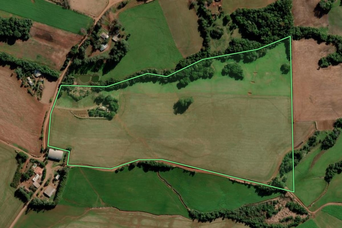 Imagem de satélite do imóvel rural em Boa Vista do Cadeado (RS), com o contorno declarado no CAR desenhado por cima.