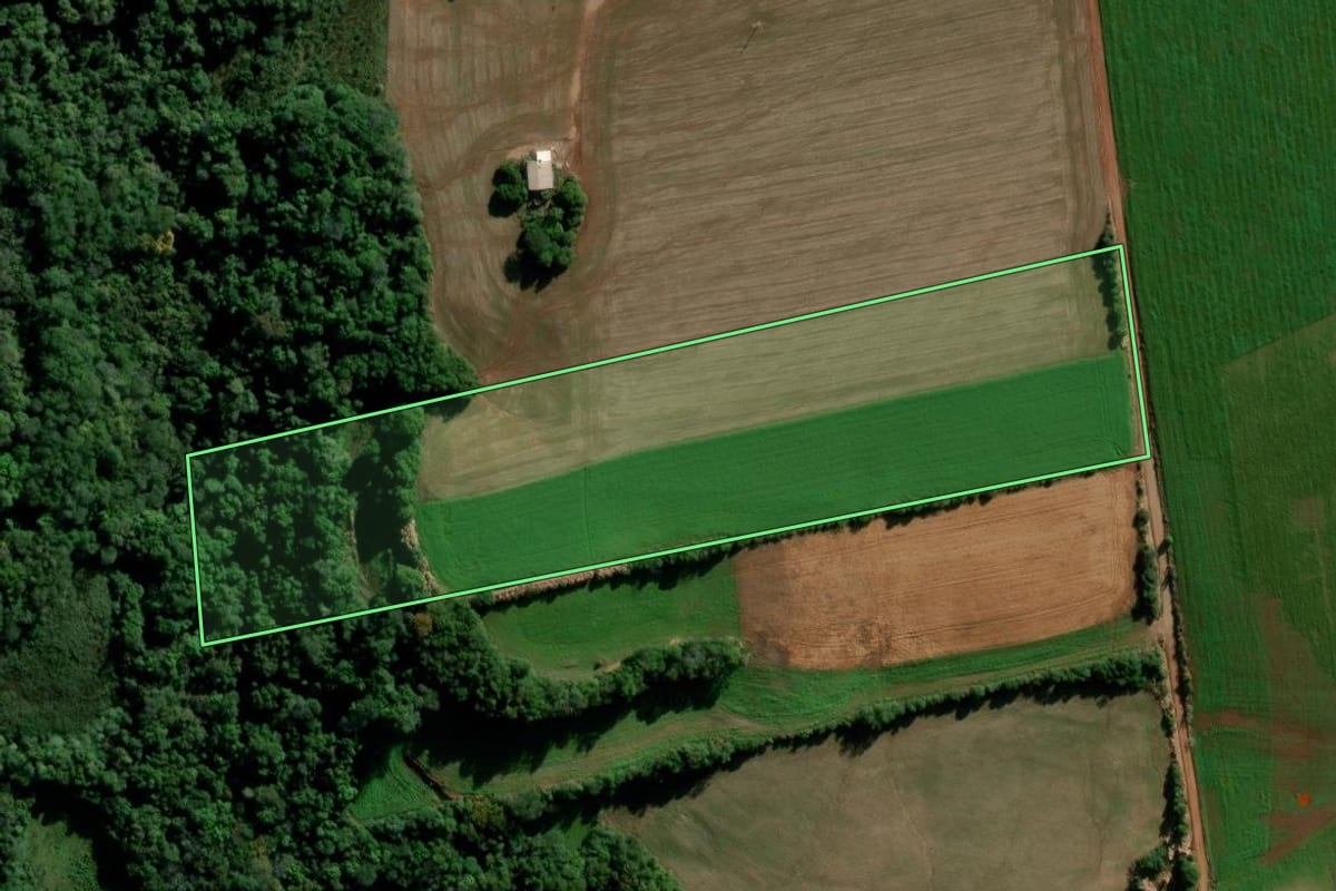 Imagem de satélite do imóvel rural em Boa Vista do Cadeado (RS), com o contorno declarado no CAR desenhado por cima.