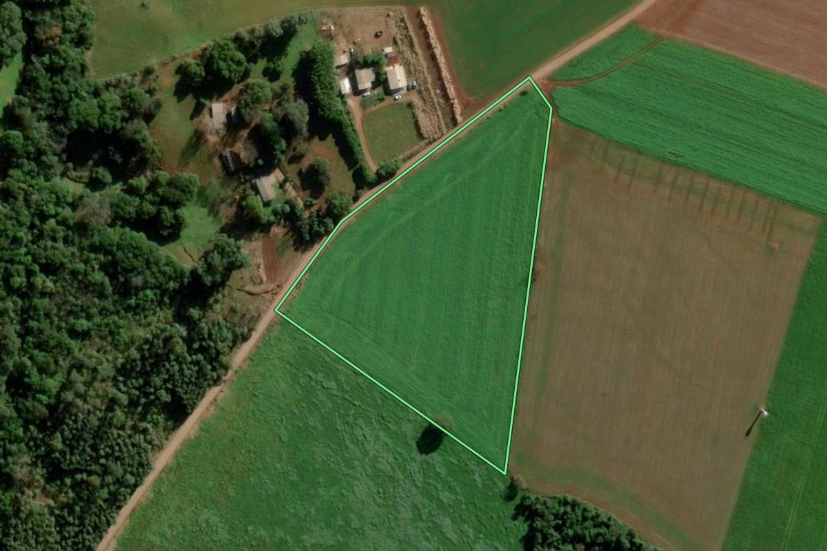 Imagem de satélite do imóvel rural em Boa Vista do Cadeado (RS), com o contorno declarado no CAR desenhado por cima.